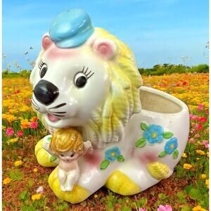 Napco VTG Napcoware Japan Lion & Baby Ceramic Antique Planter Anthropomorphic